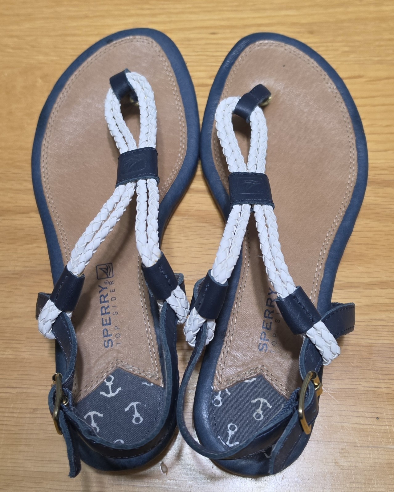 Sperry Top-Sider Sandals Women’s 6 Navy Blue and White with Adjustable Strap