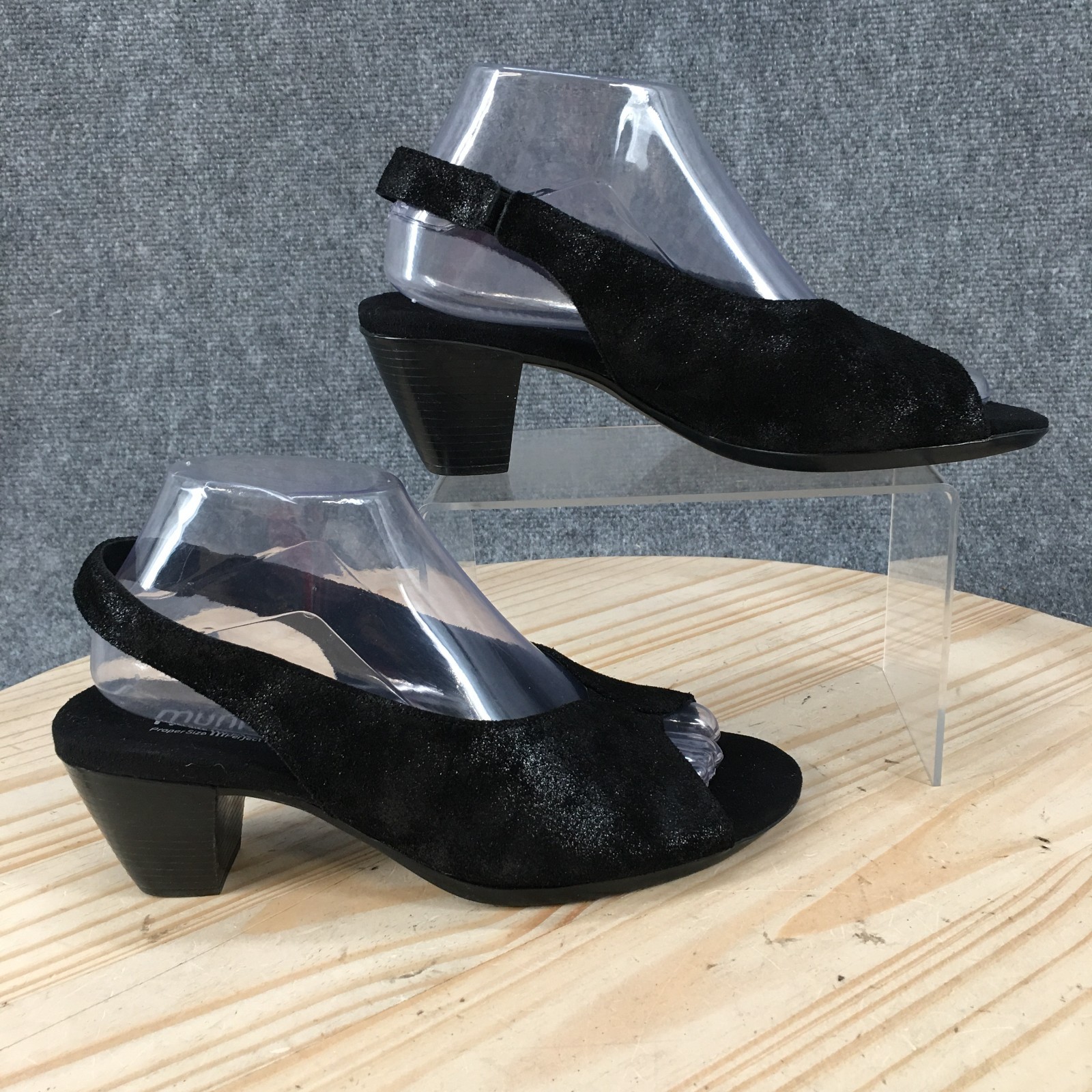 Munro Rochelle Sandals Womens 8.5 Wide Slingback Peep Toe Block Leather Black