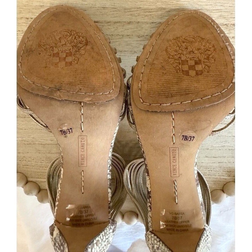 Vince Camuto Champagne Metallic Open Toe Stiletto 7B Embossed Leather 4″ Heels
