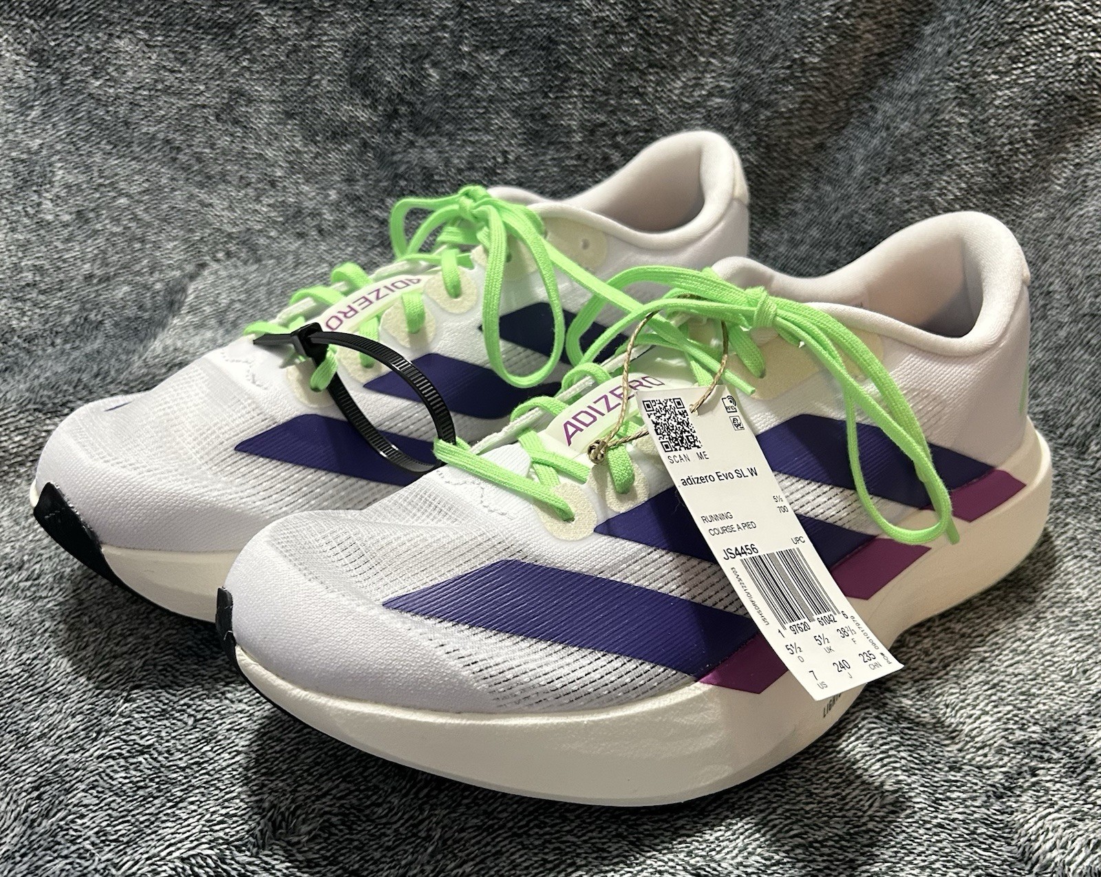 adidas Adizero Evo SL Cloud White Collegiate Purple Womens Size 7