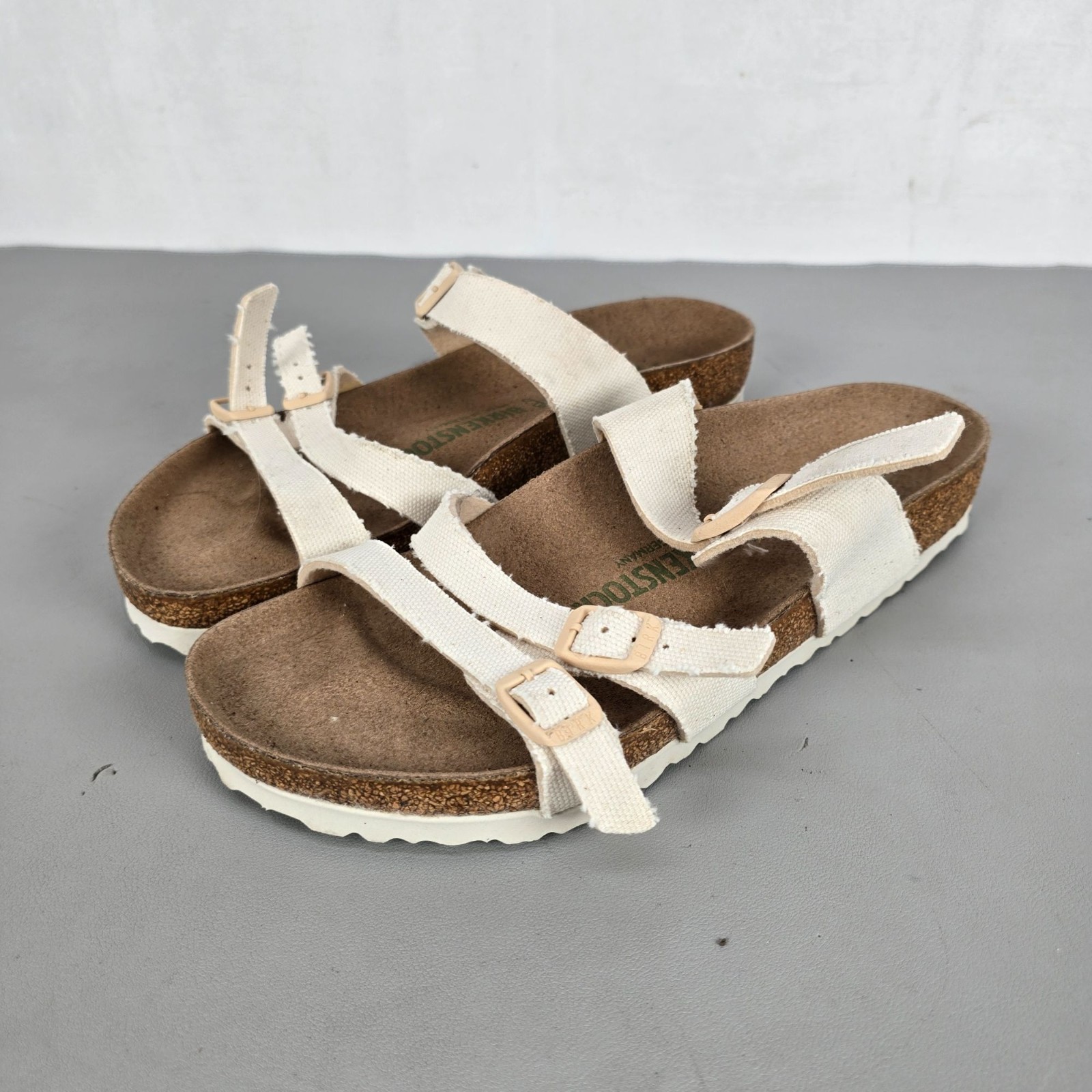 Birkenstock Franca Canvas Eggshell Textile Vegan Sandals Size 41 EU L10 Womens