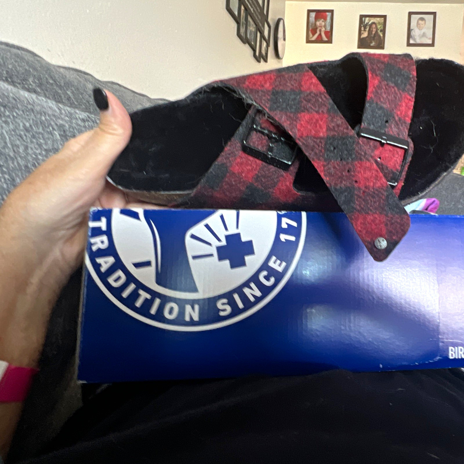Birkenstock Women’s Plaid Buckle Double Strap Slide Sandals Red/Black US 9