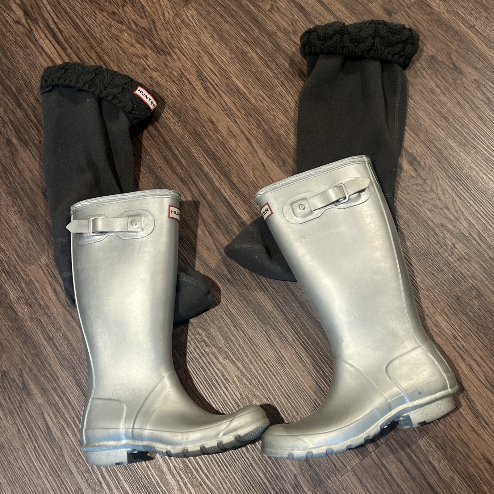 Hunter hohe Regenstiefel silber metallic Gummi Größe Size 5-6