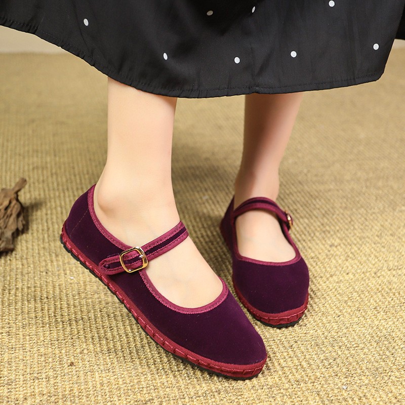 Women’s Velvet Mary Jane Flats Traditional Chinese Comfort Casual Daily Shoes