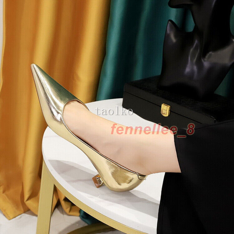 Womens 3.5cm Mid Kitten Heel Pointed Toe Slip on Pumps OL Ladies Party Shoes New