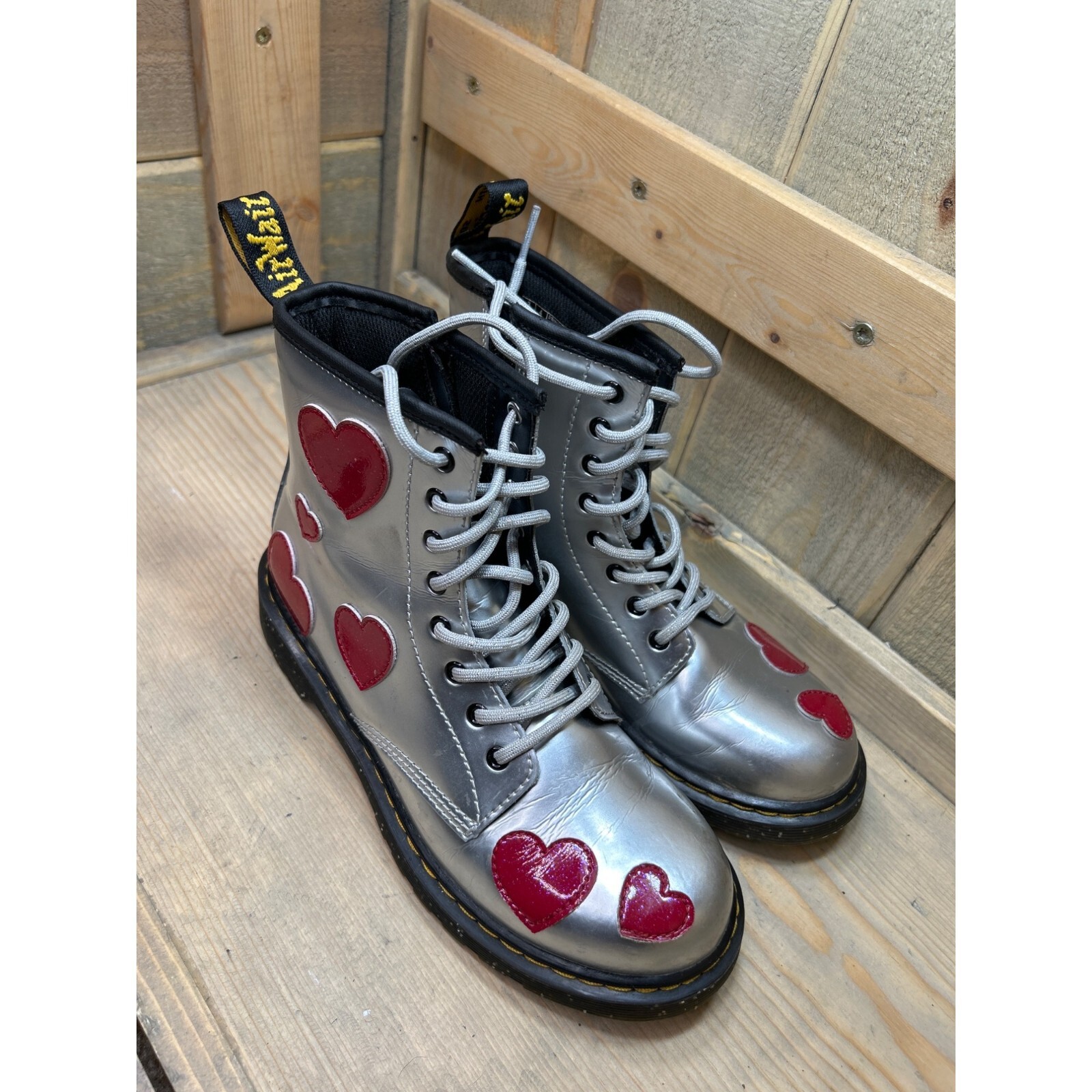 Dr. Martens 1460 J Silver Hearts Boots Metallic US 5L UK 3 EU 36 Glitter 1460J
