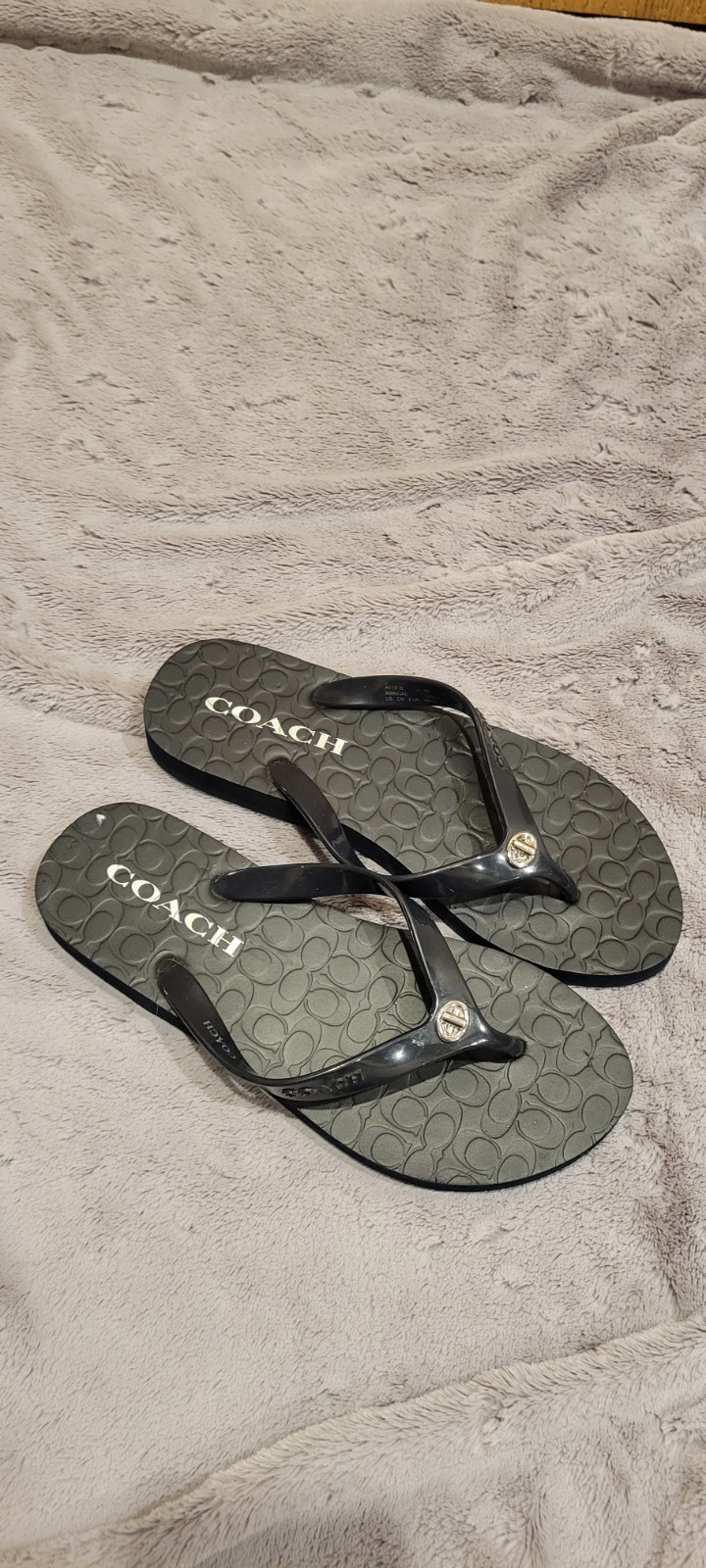COACH Abbigail Jelly Flip Flops Womens 5 Black Logo Thong Sandals EU 35 Summer