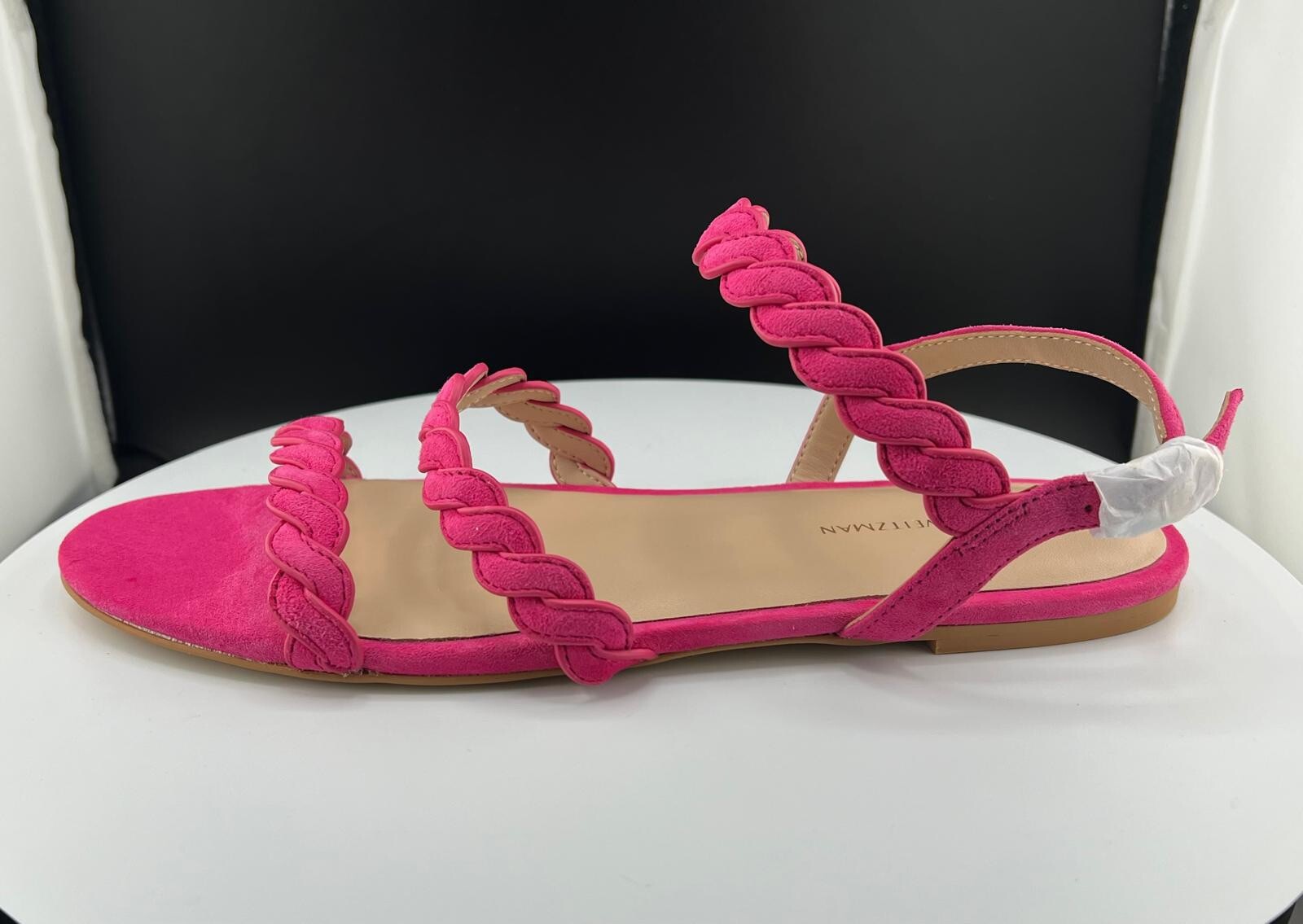 Size 8-Stuart Weitzman Twistie Pink Suede Ankle Strap Flat Sandal Women’s
