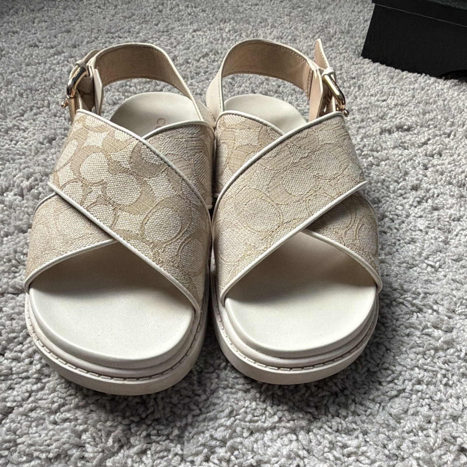 Coach Signature Canvas Strappy Buckle Ankle Strap Sandals Beige/Ivory 6