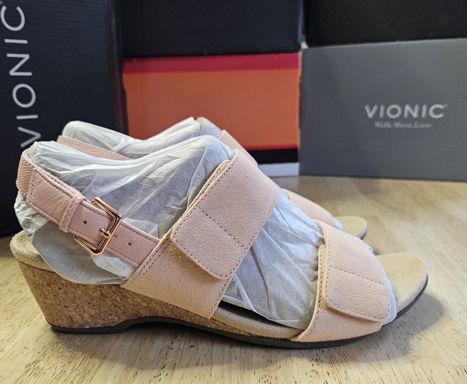 Vionic Uptown ROZE Slingback Platform Wedge Sandal US 9.5 Cork Accent Heel NIB