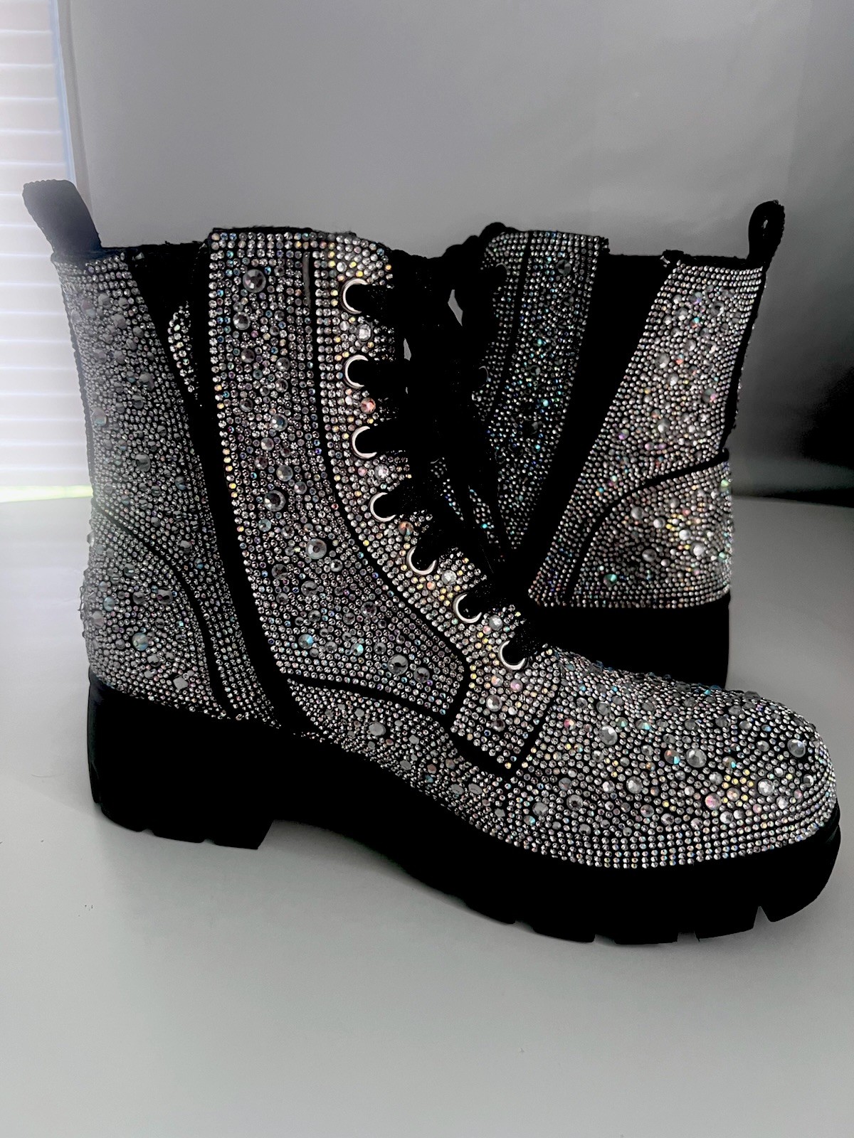 Corky’s Mood Womens Clear Crystal Rhinestone Combat Boots Size 8