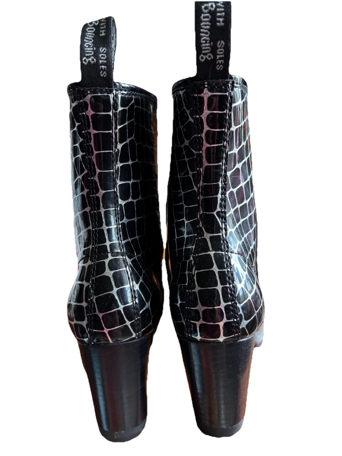 Dr Martens Darcie Diva court tartan black silver patent leather boots Size 7