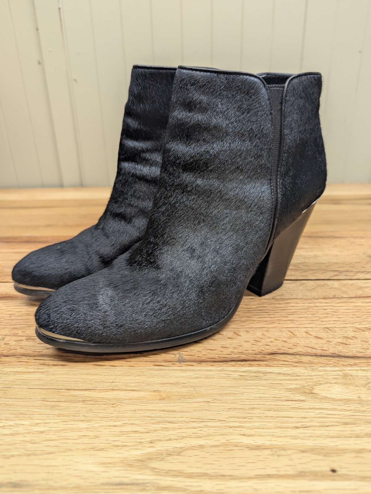Lola Cruz Boots Black 266T90BK With Box, Calf Hair, Heel Ankle Booties Size 9.5