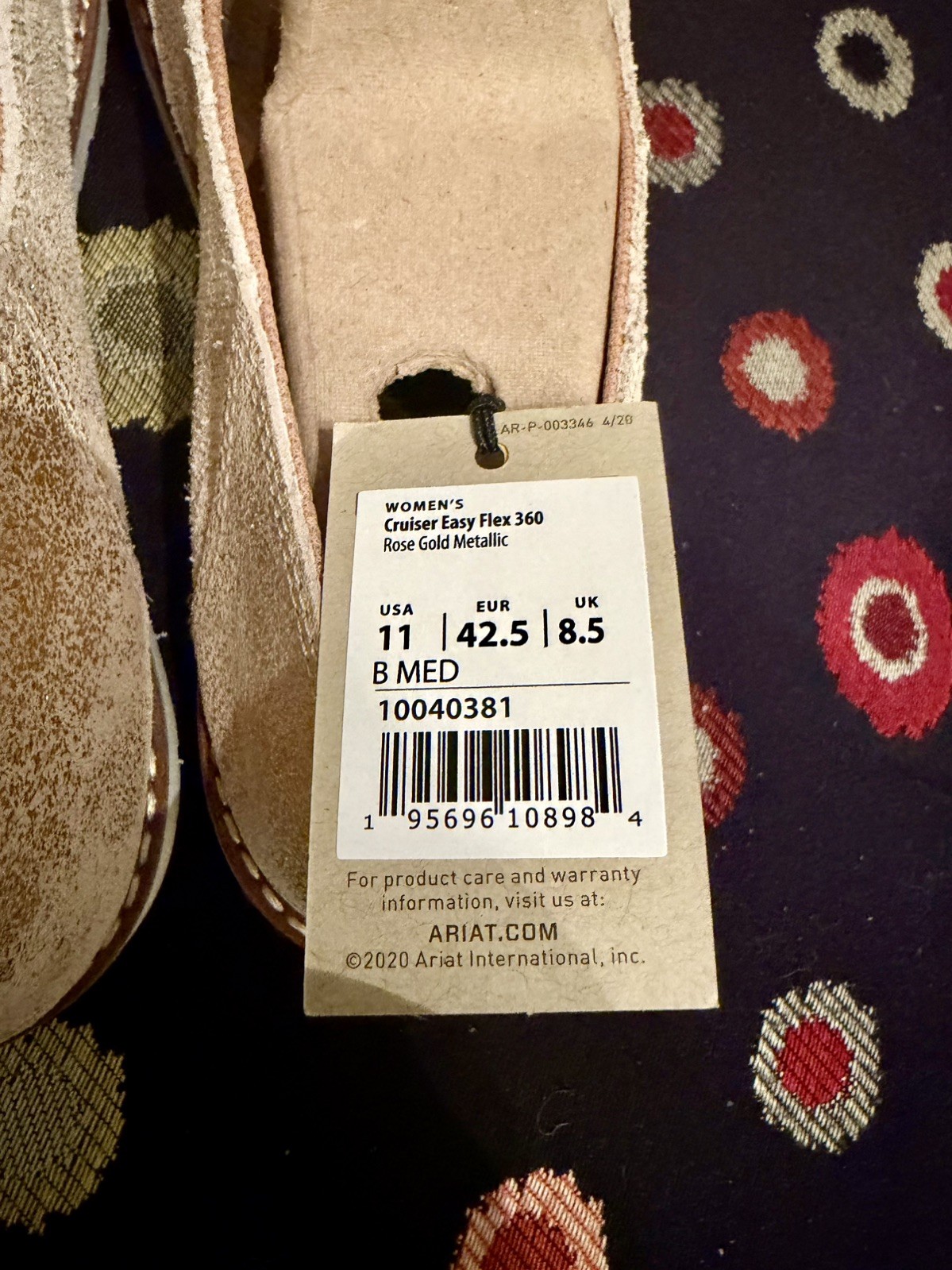 Ariat Cruiser 360 Cooling Womens Sz 11 B Rose Gold Slip On Sneakers Shoes NEW