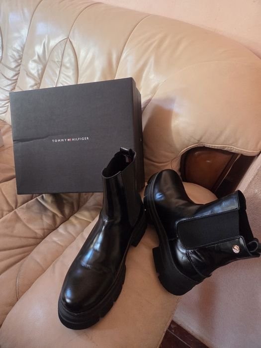 women tommy hilfiger boots black leather 40