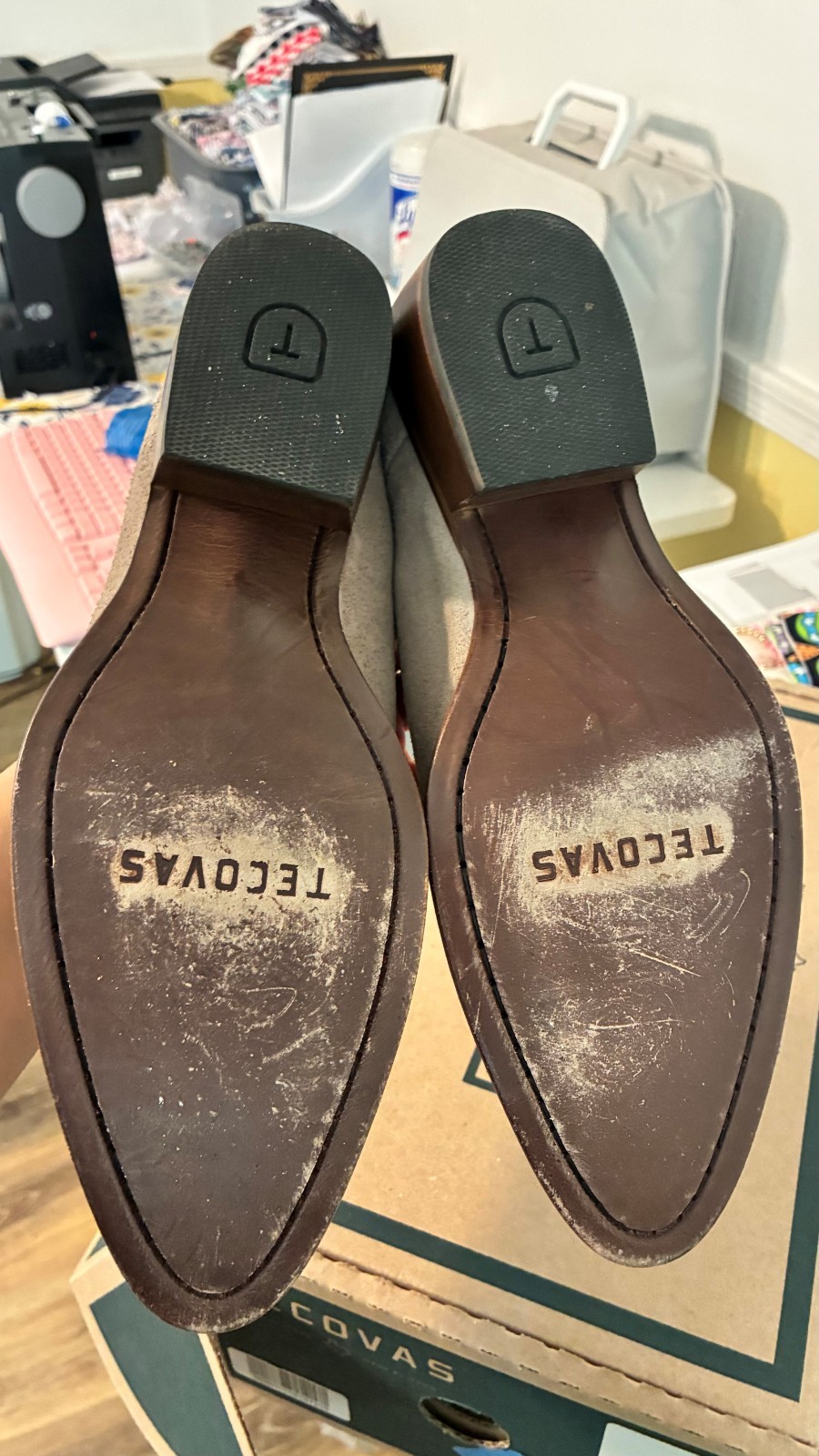 Tecovas Sophie Gray Suede Mules, Size 10B