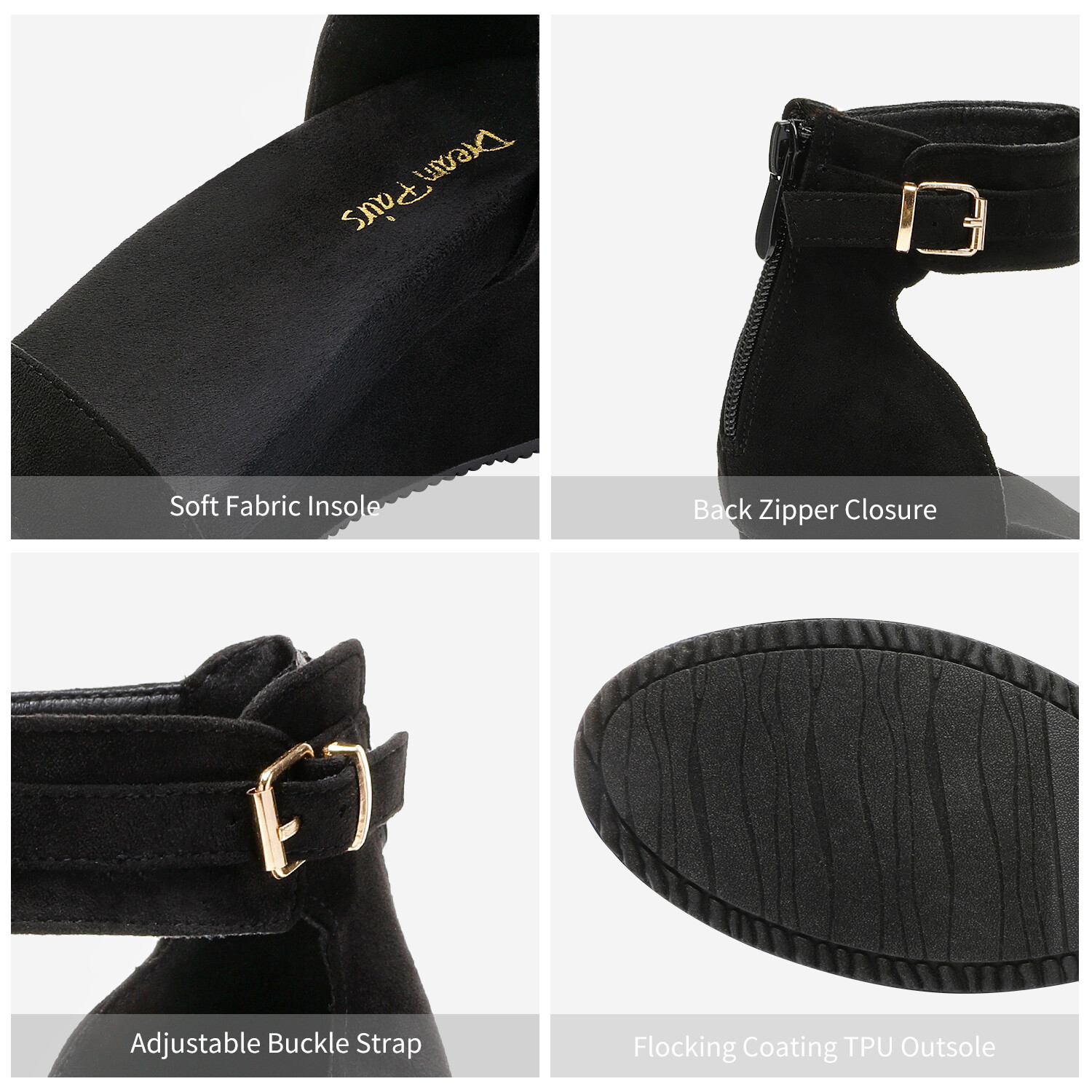 DREAM PAIRS Women’s Open Toe Ankle Strap Back Zip Platform Casual Wedge Sandals