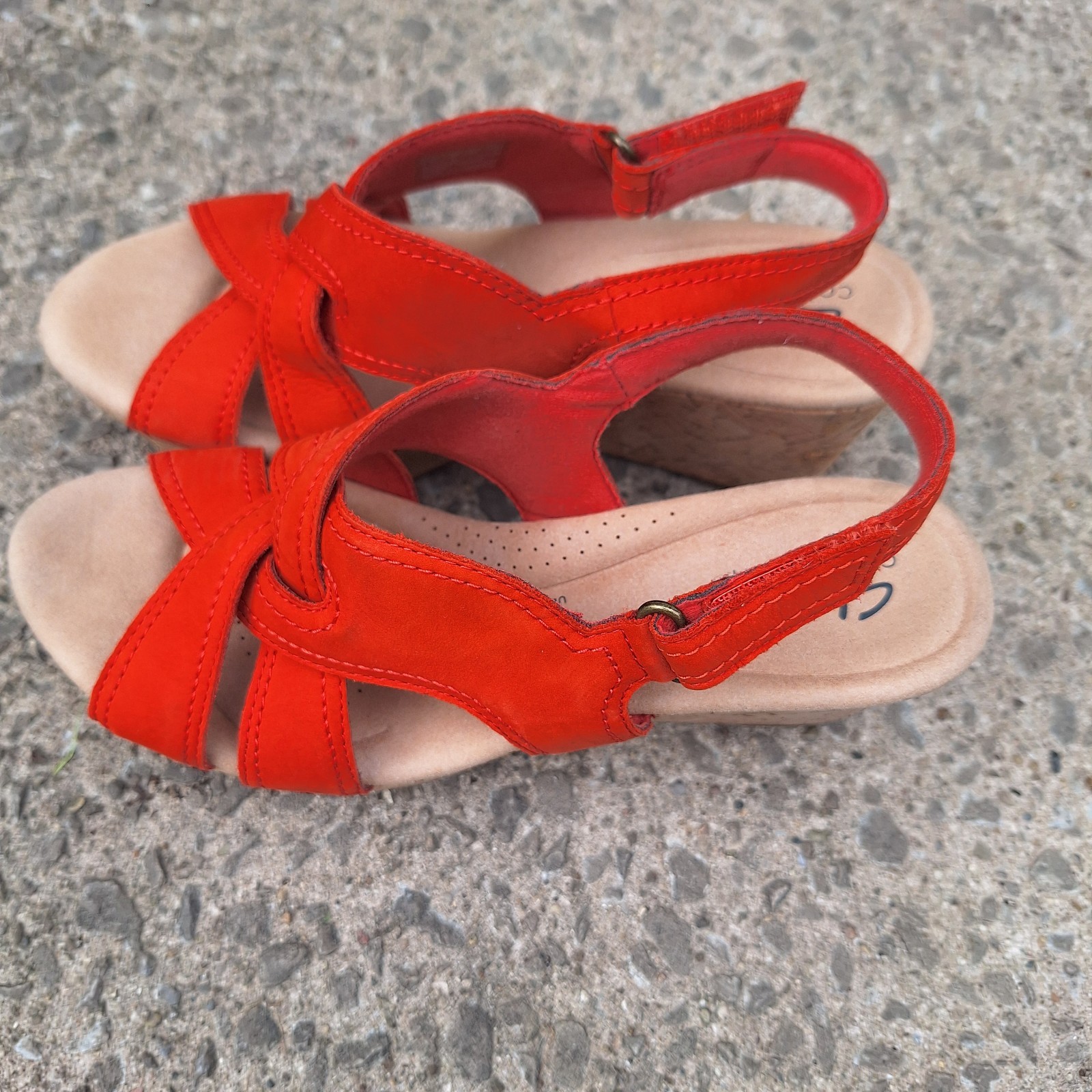 Clarks Collection Leather Cork Wedge Rose Erin 8 Festival Carnival Fair Mall Rat