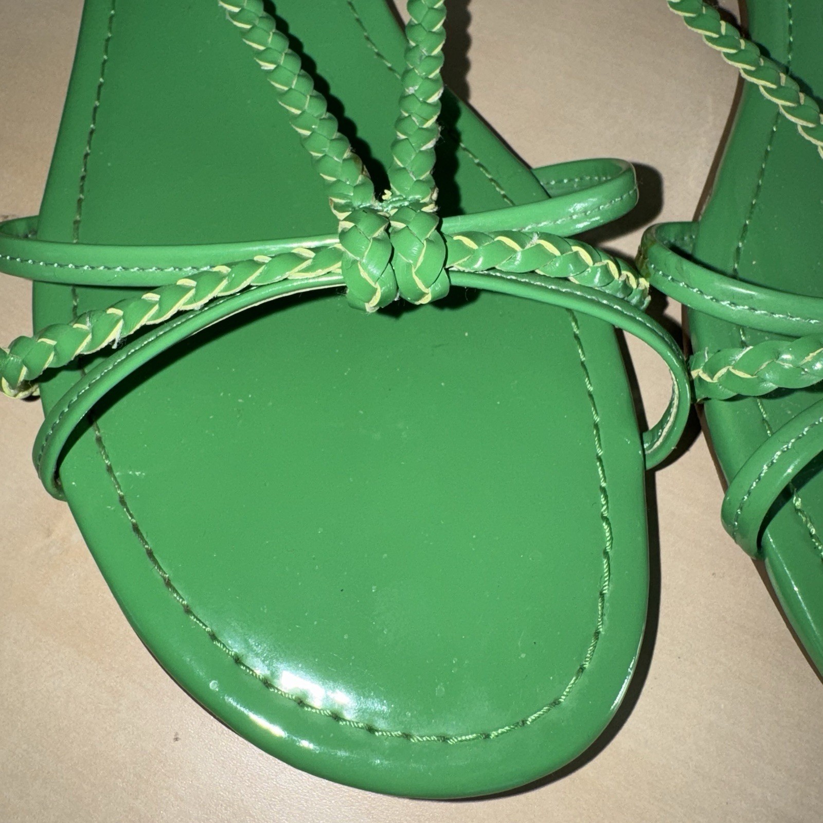Talbots Sandals Kelly Green Patent Leather Braided Straps Women’s 8.5 Slingback