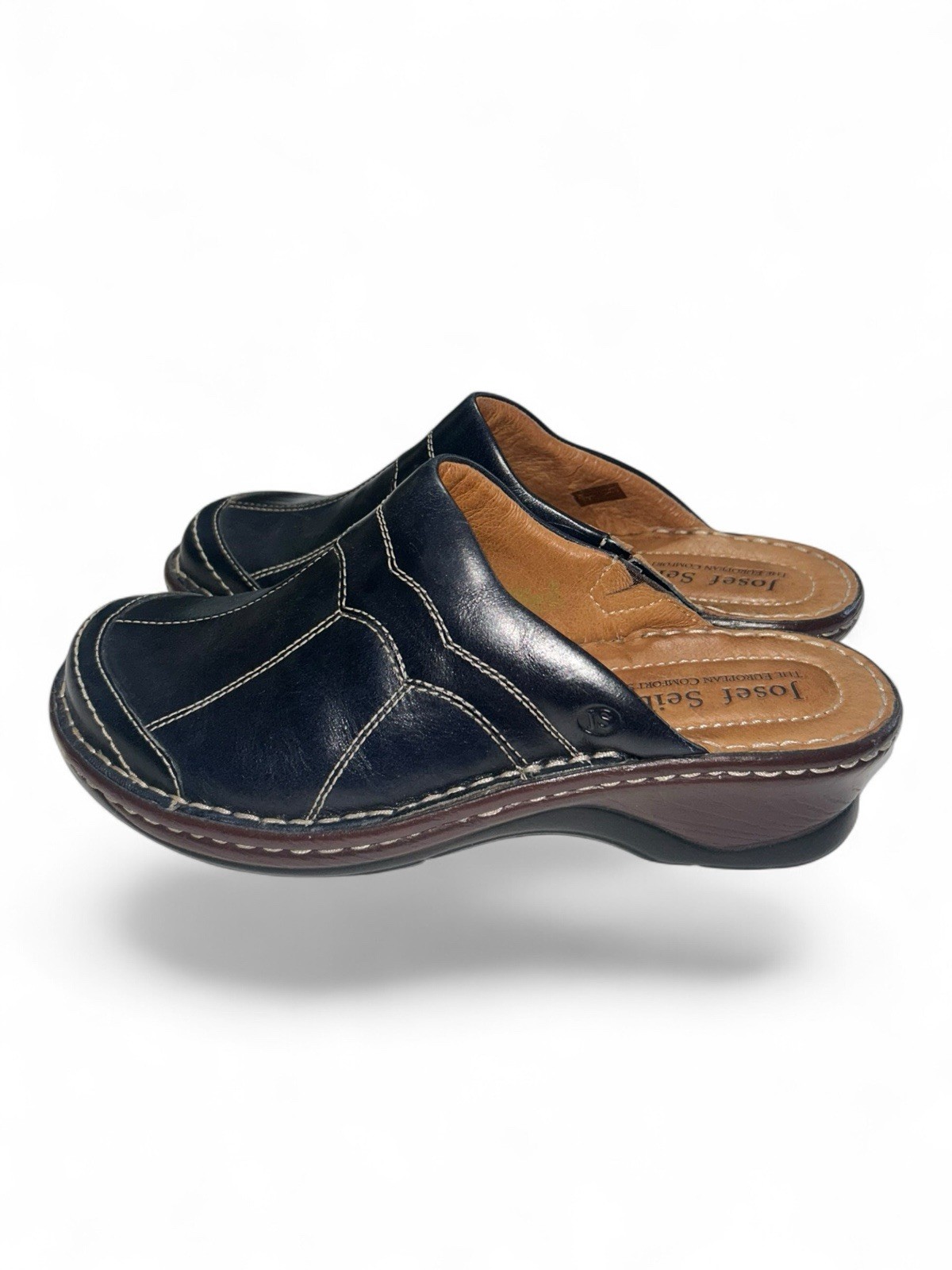 Josef Seibel Catalonia Mules Clogs Navy Blue Leather 9 EU 40 Slip On Comfort