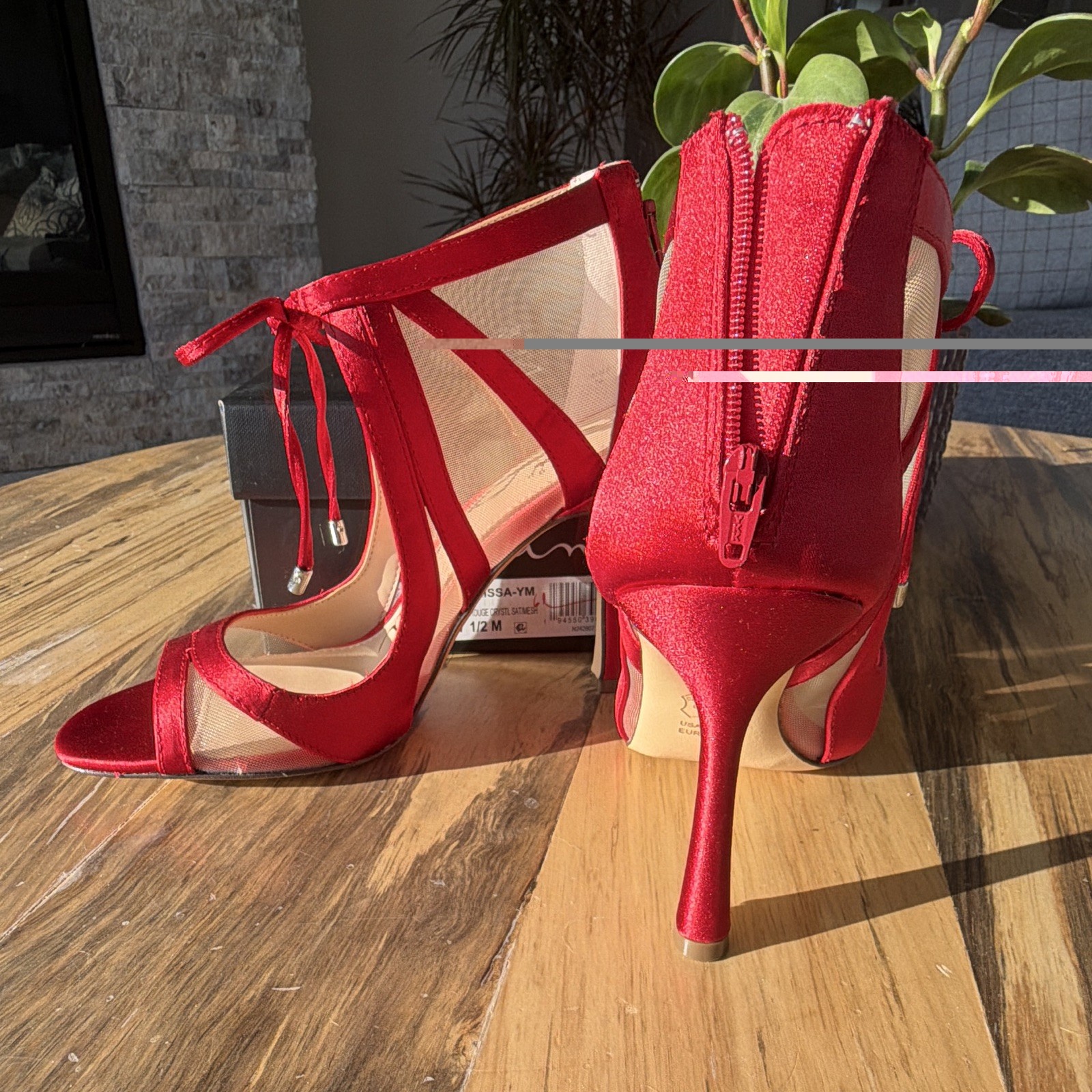 Nina Women’s Red Strappy Open Toe Ankle Strap Stiletto Heels 7.5 M