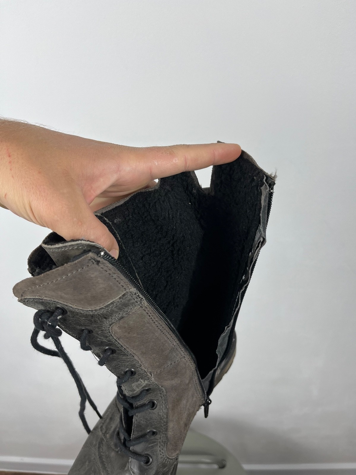 Gray Distressed Combat Lace-Up Zip Boots Avant-Garde Style EU 39