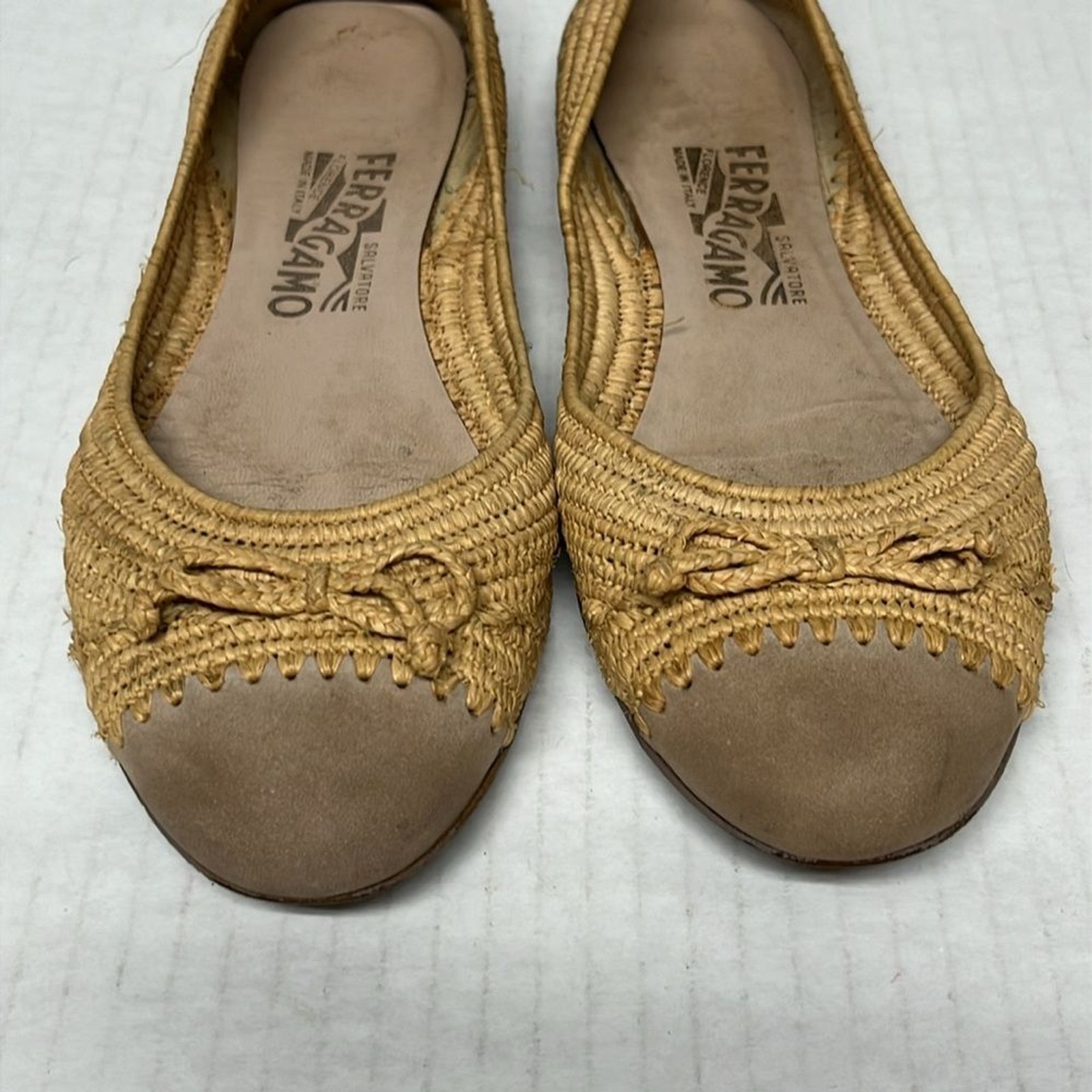 Ferragamo raffia cap toe ballet flats 6.5 coastal resort Balletcore old money