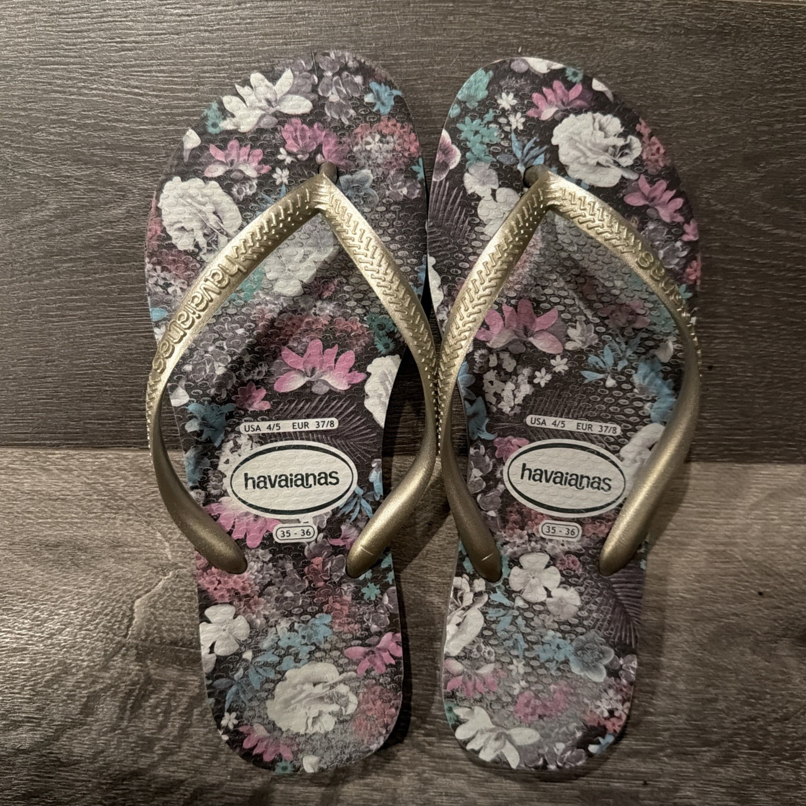 Havaianas Slim Flip Flops•Floral•35-36•USA 4/5•EUR 37/8•Womens•Kids•Sandals•pool