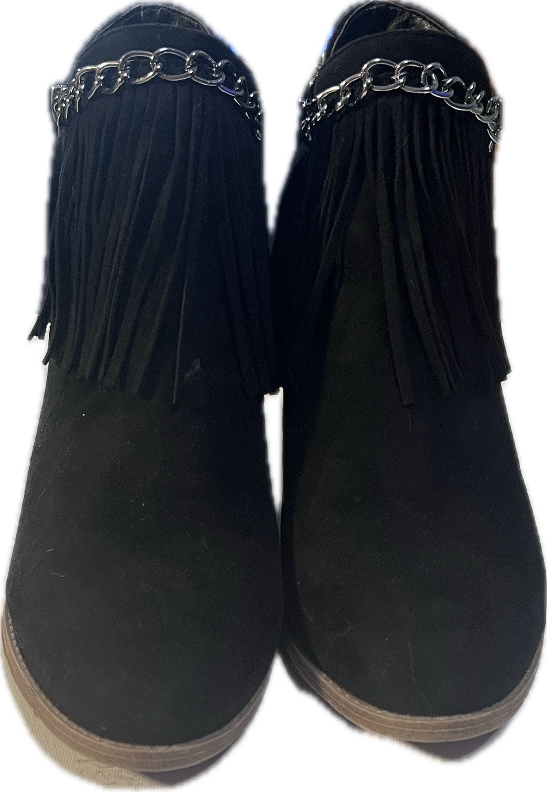 Mata Booties Fringe Women’s Size 10 Michelle 1 Black Chain 3″ Heel Side Zip Y2K