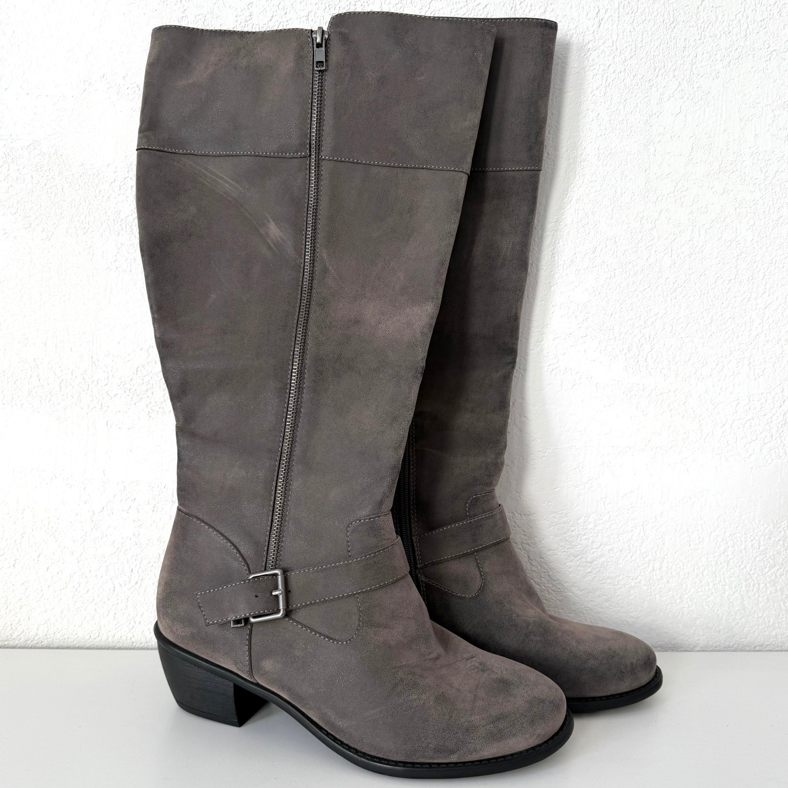 New Torrid Taupe Brown/Gray Faux Leather Knee Heeled Boots – Size 11WW
