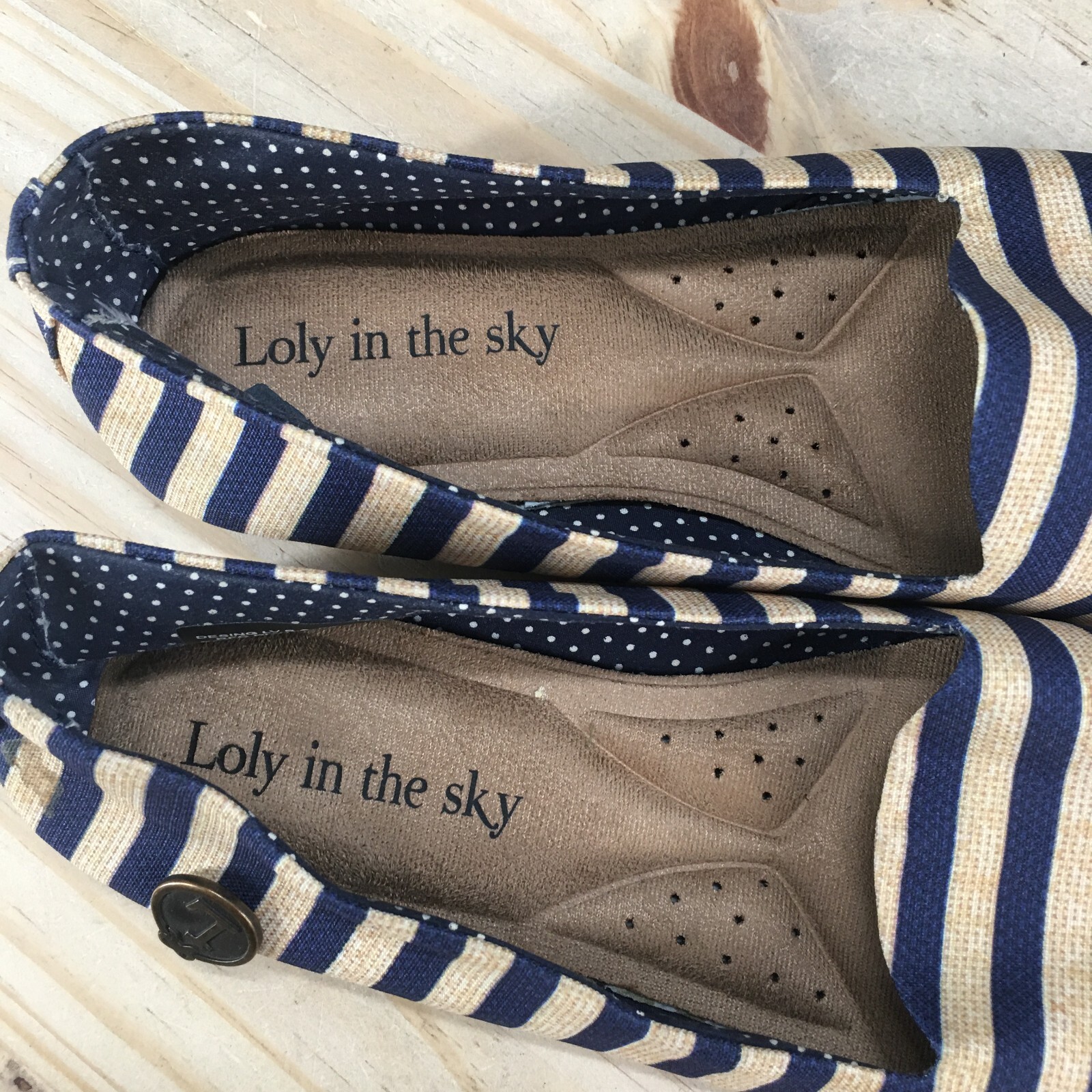 Loly In The Sky Shoes Womens 9 Ballet Flats Blue Yellow Striped Casual Slip On
