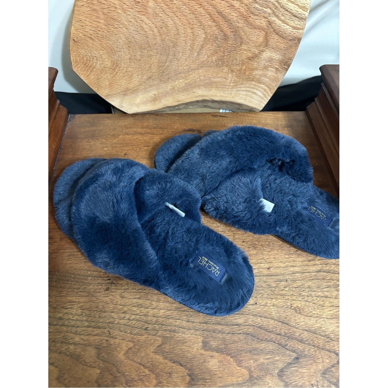 Rachel Rachel Roy Navy Plush Faux Fur Cross Band House Slippers Women’s M 7-8