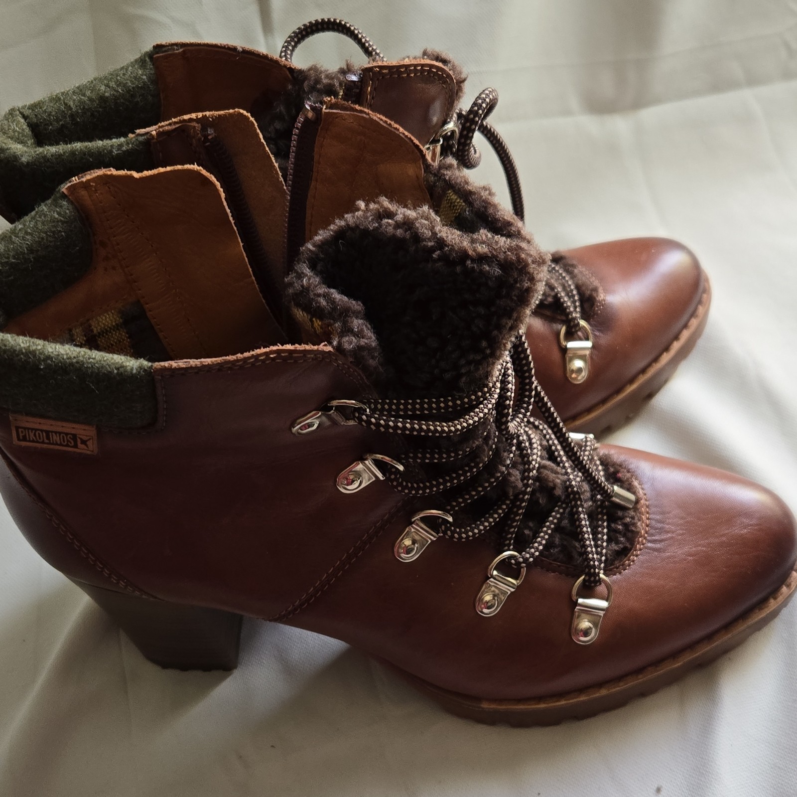 PIKOLINOS Women’s Brown Leather Lace-Up Ankle Bootie Faux Fur Lined US 8.5