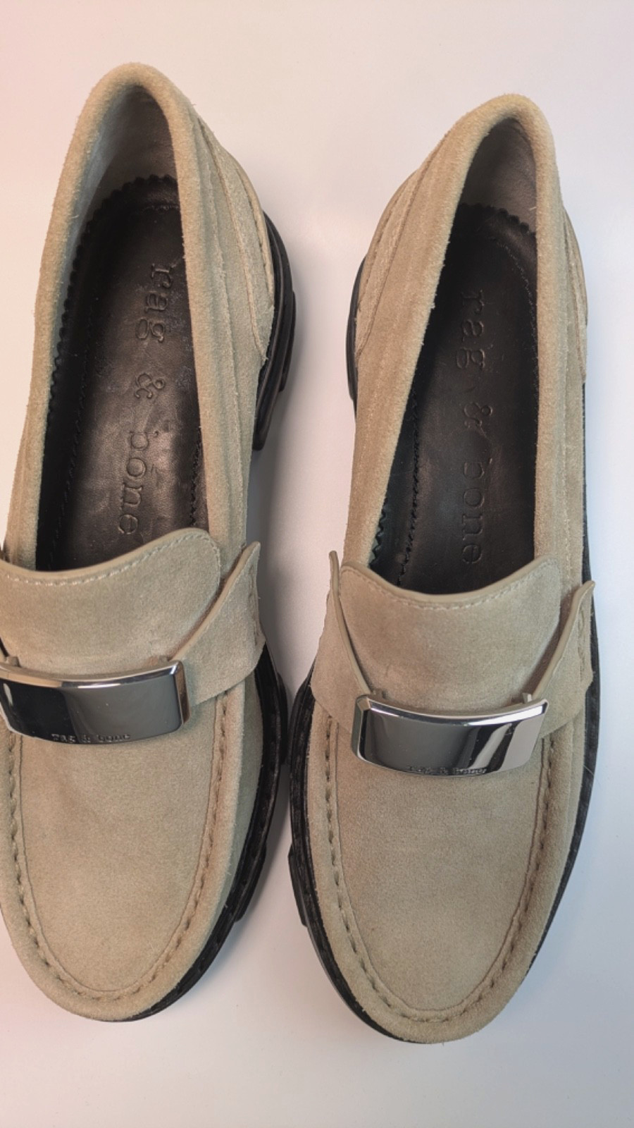 Rag & Bone Shiloh 2.0 Tan Suede Chunky Lug Sole Loafers Women’s- Size 37.5 NEW