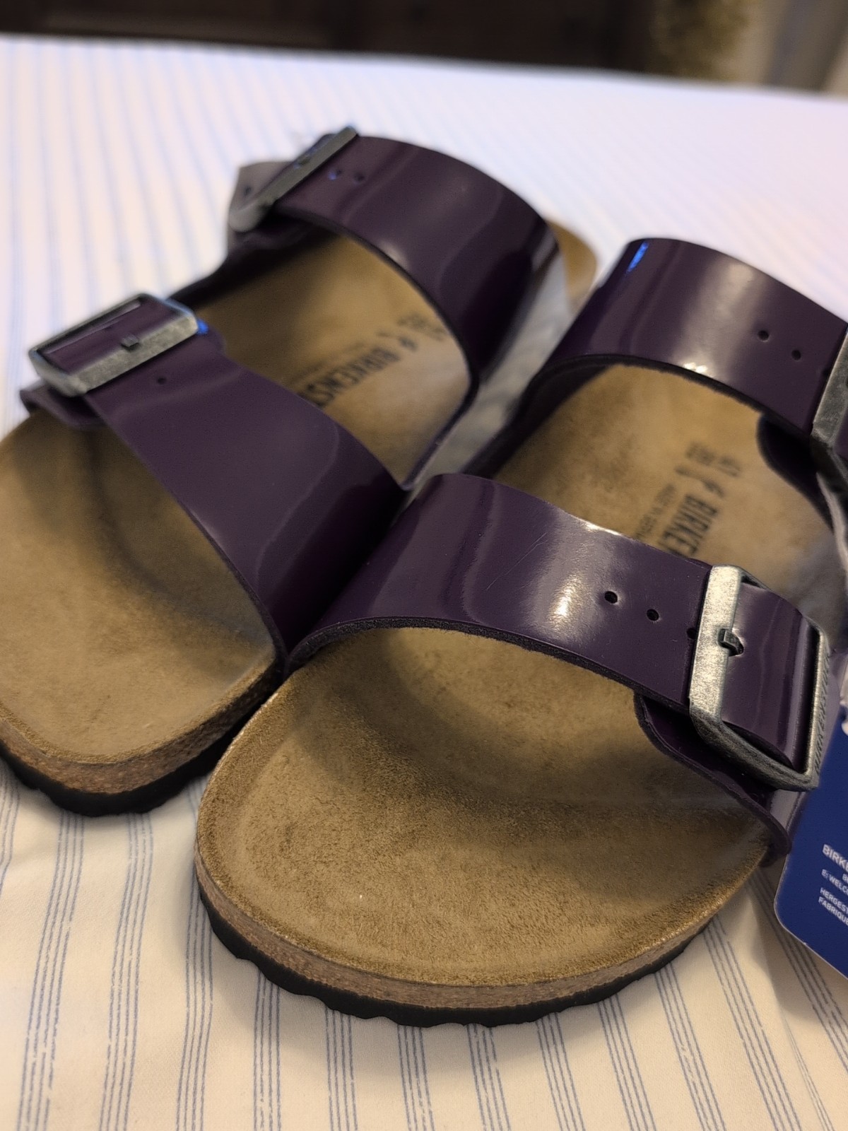 Birkenstock Arizona Plum Purple Birko Flor Patent Narrow Width Women Size 10 New