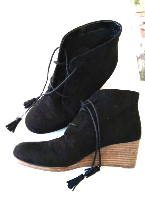Dr. Scholl’s Boots Women’s 8 M Dakota Wedge Heels Ankle Booties Black W Tassel