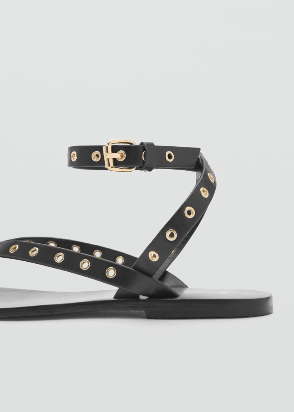 MNG by Mango Leather Eyelet Strappy Square Toe Sandals Black 41 NWT
