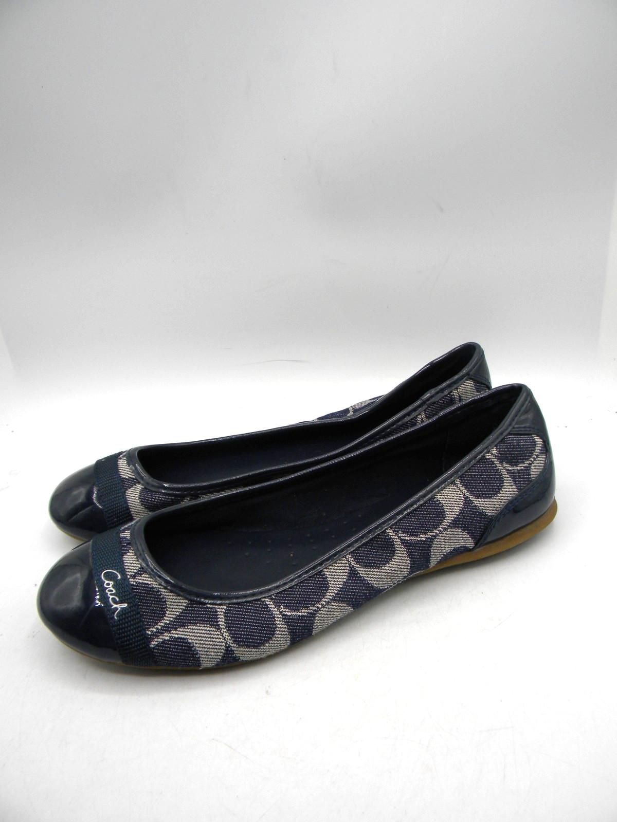 COACH Cecile Navy Signature C Canvas & Patent Leather Ballet Flats Size 5B