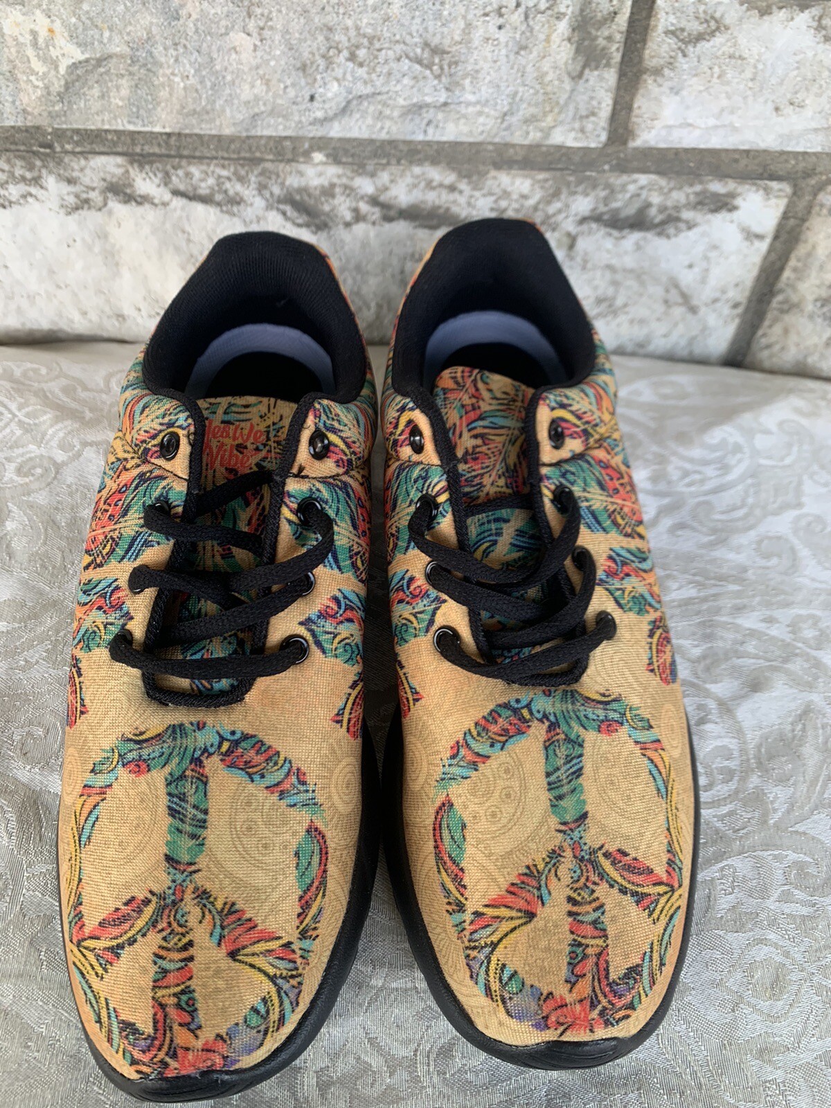 NEW Yes We Vibe Peace Sign Fabric Shoes Sz 9.5 Womans 8 Mens Unisex Shoe sneaker