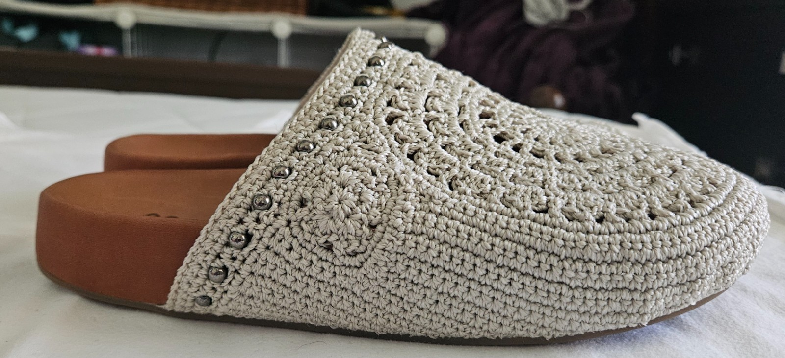 The Sak Women Bolinas Crochet Clogs Size 9 Natural Medallion Slip On Casual Mule