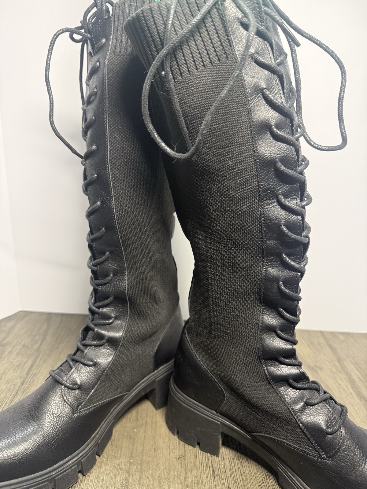 Vepose 953 Boots 9 Lace Up Platform Knee High Combat Bootie Stretch Retro New