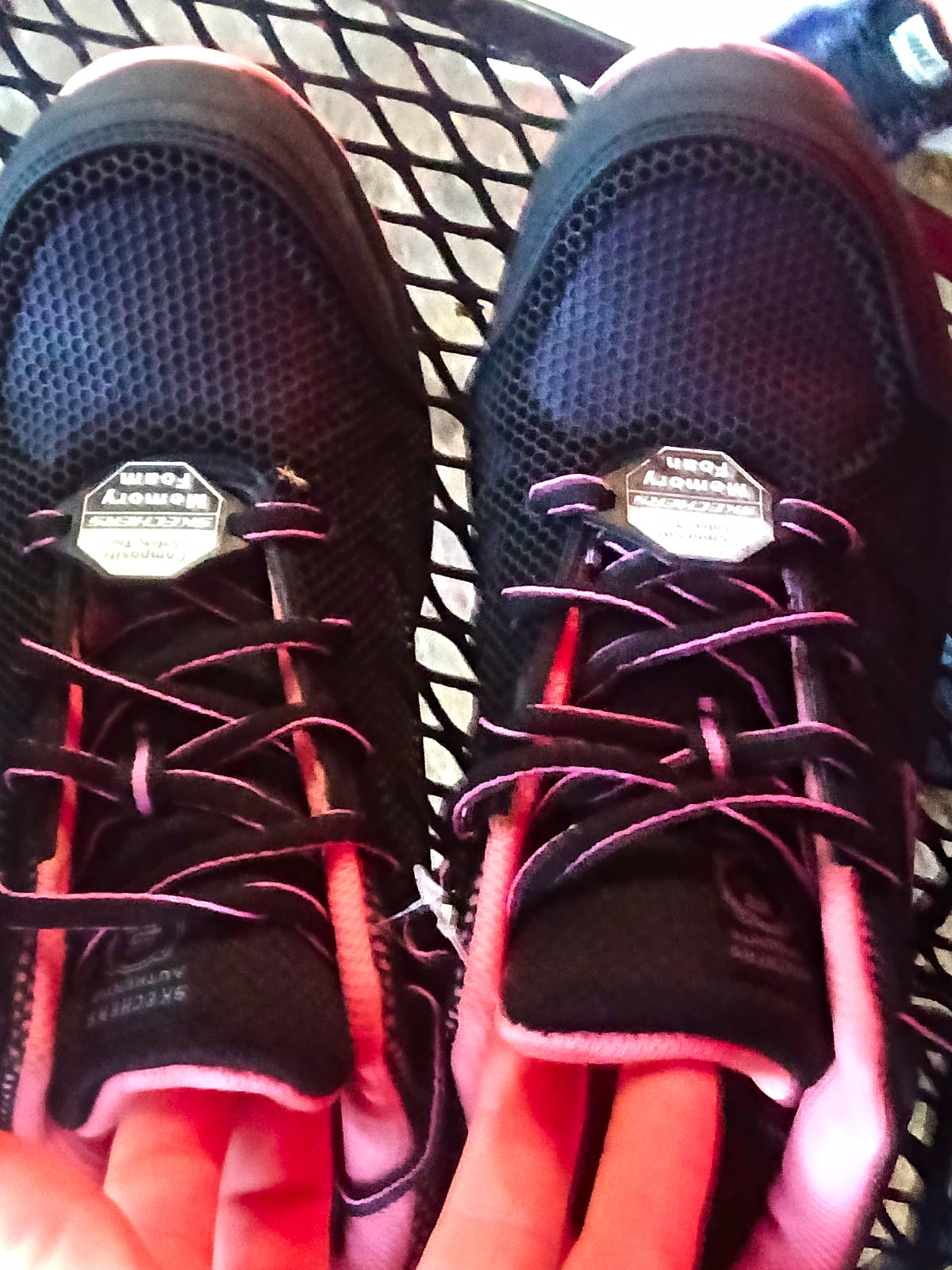 SKECHERS Memory Foam Mesh Lace-Up Athletic Sneaker Black Pink Women’s