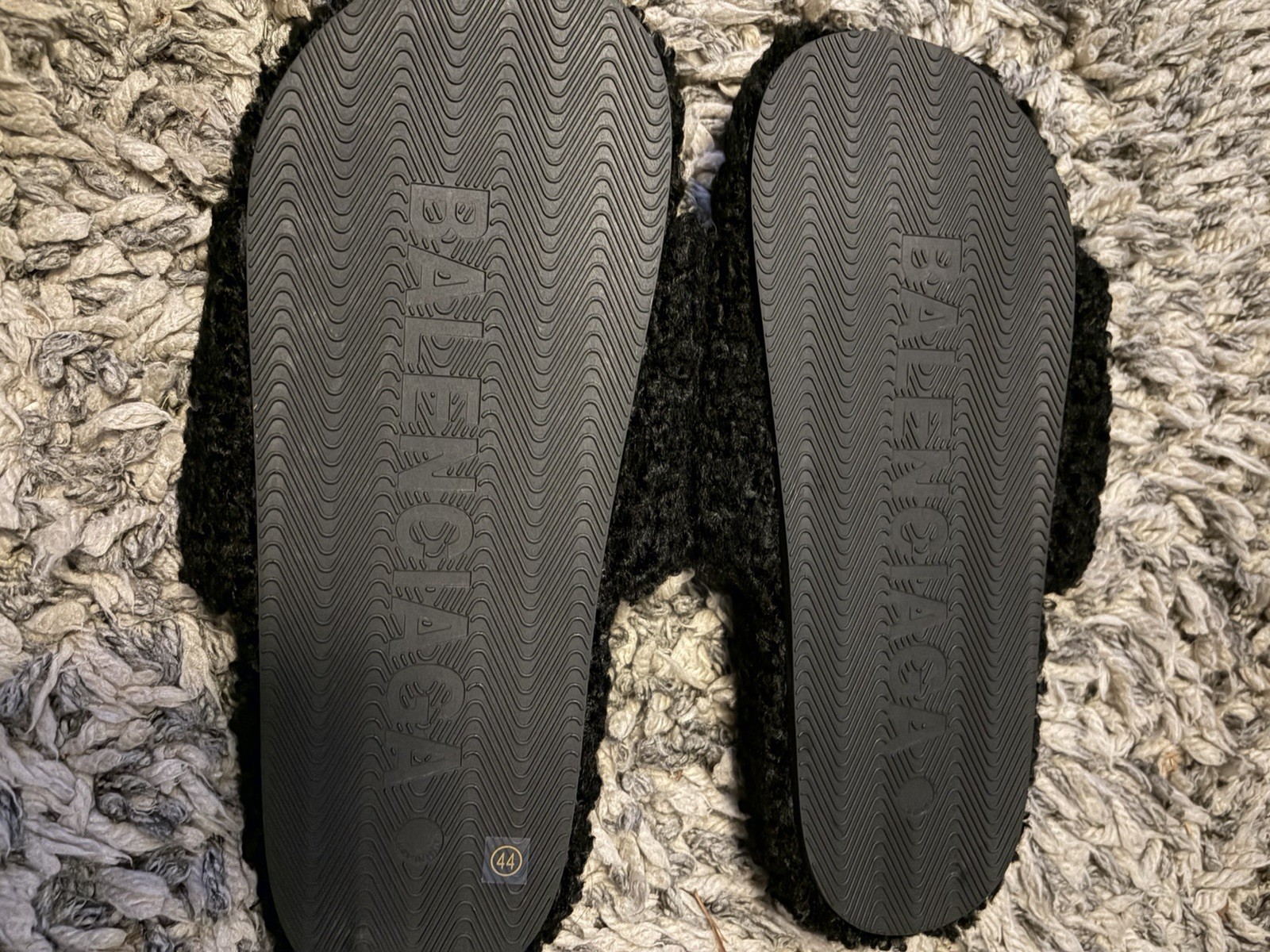 Balenciaga Black Logo Faux Fur Slip-On Slide Sandals EU 44 US 11