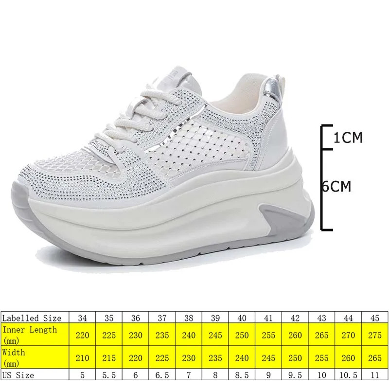 7cm Air Mesh Microfiber Leather Chunky Sneaker Shoes Women Platform Wedge Comfy