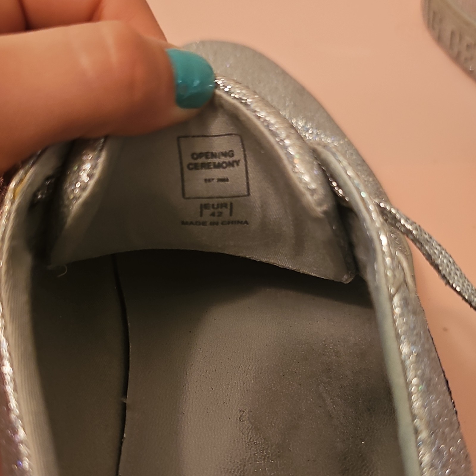 Opening Ceremony Glitter Logo Silver Blue Low Top Lace Up Women’s Sneakers