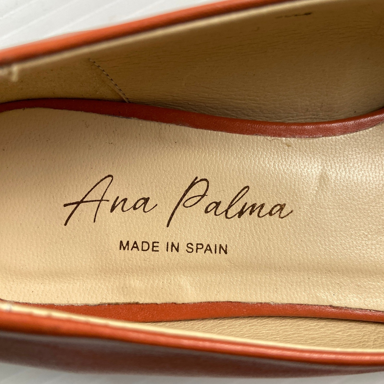 Ana Palma Orange Leather Square Heel Toe Ballet Flats Womens EU 37 US 6.5 7