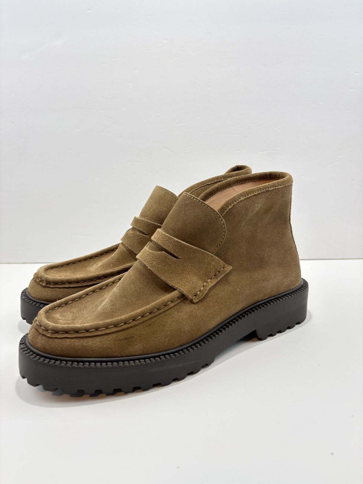 JCrew Women 100% Leather Lug-sole loafer boots in suede Size 7.5 Brown