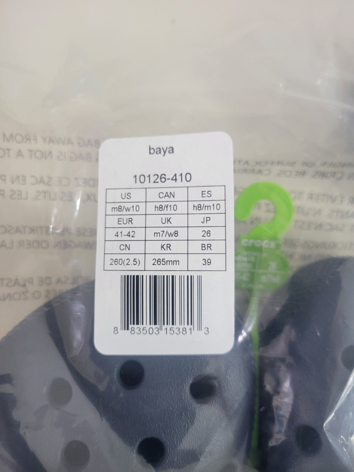 Crocs Baya Navy Comfort Lightweight Clogs US M Size 10 W size 12 Unisex Adults