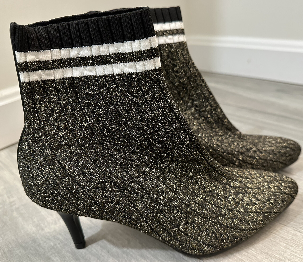 Stuart Weitzman Womens Sock Ankle Boots Size 4.5 Metallic Silver Gold Spain