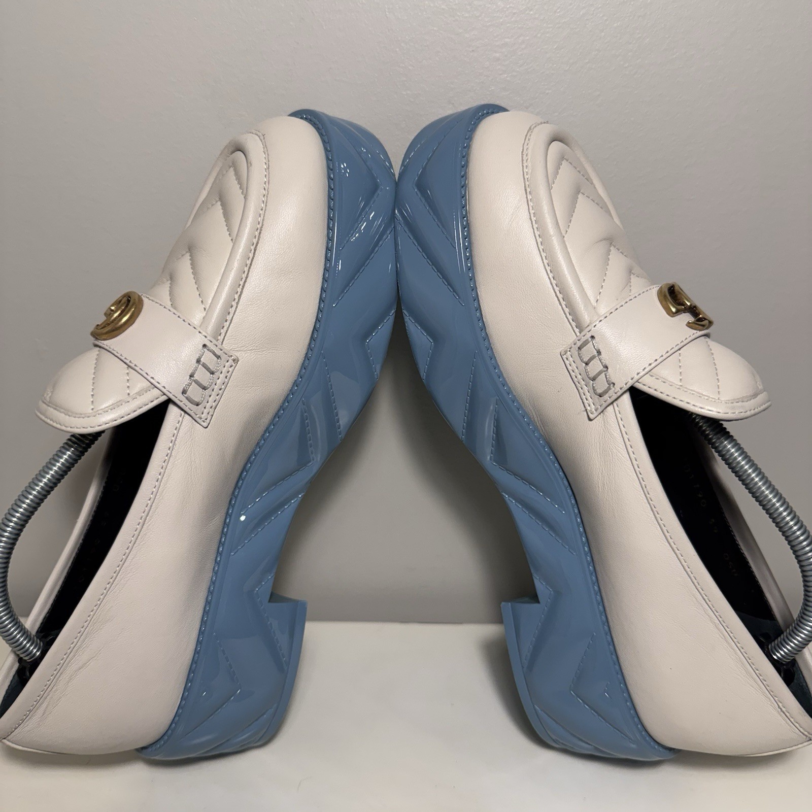 Gucci Marmont GG Platform Loafers Women’s EUR 39 Matelasse Leather Stiched Blue